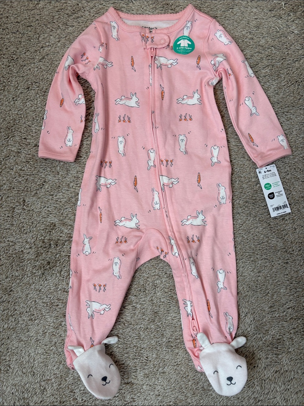 Carter's Pink Bunny & Carrot Footed One-Piece